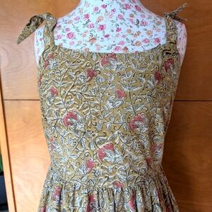 Midi Tie-Shoulder Floral Dress in Mustard and Rose